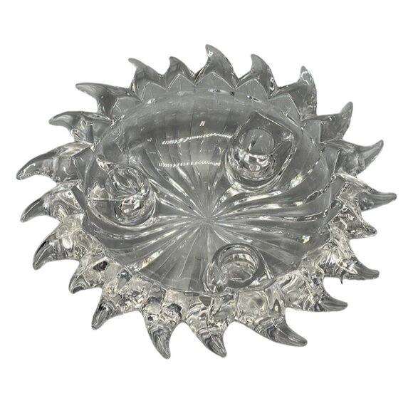 Crystal 3 candle holder sun burst spike shape footed crystal center top READ - Picture 1 of 8